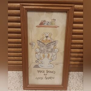 Vintage Whimsical Bathroom Decor Dog On Toilet Reading Paper.